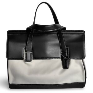 COACH Vintage Hamptons Black Leather Canvas Satchel Tote Bag No. L9N-7705